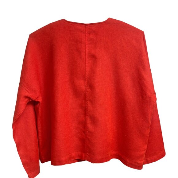 Eileen Fisher Red Organic Heavy Linen Drape Front Jacket - Picture 5 of 7
